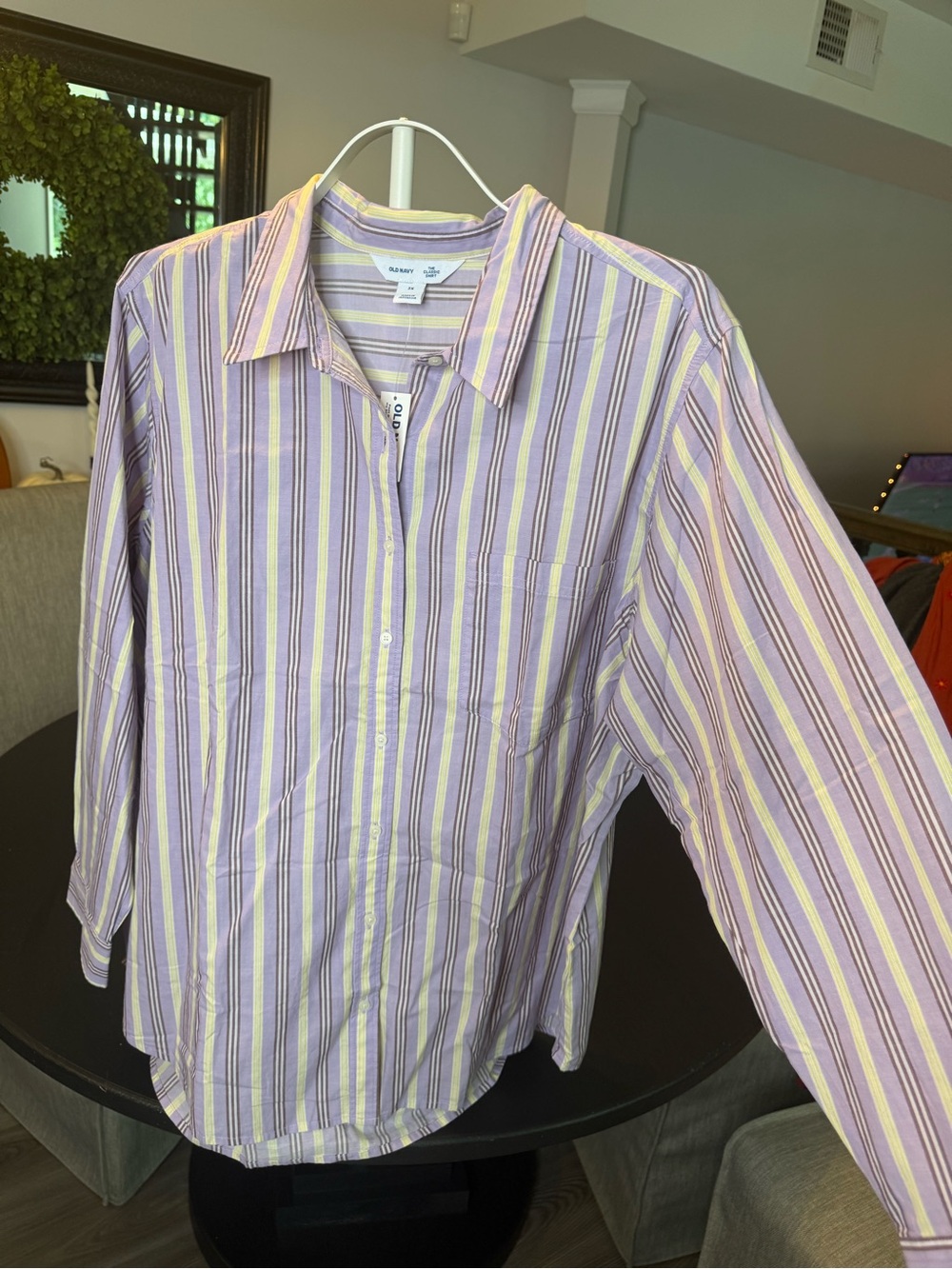 Old Navy Lavender and Yellow Striped Button-Down Shirt